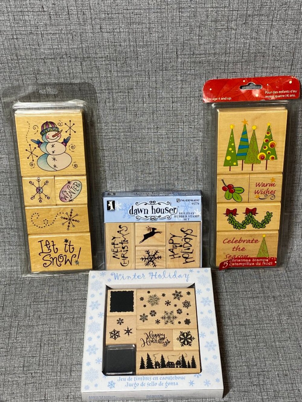 VTG 90's Y2K Christmas Holiday Wooden Stamps 4 Set 20pc LOT Unique New Old Stock
